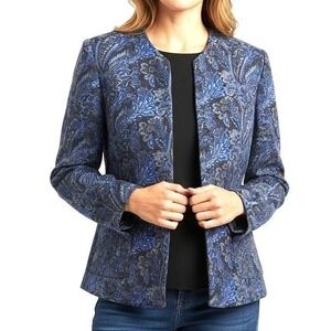 Lands' End Women's Paisley Jacquard Dress Jacket Blazer Blue Size 16